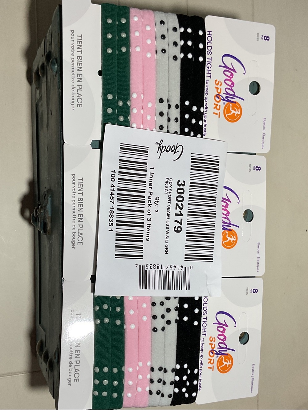Goody Sport Non-Slip Hair Ties - Green Pink Grey Black - Picture 2 of 5